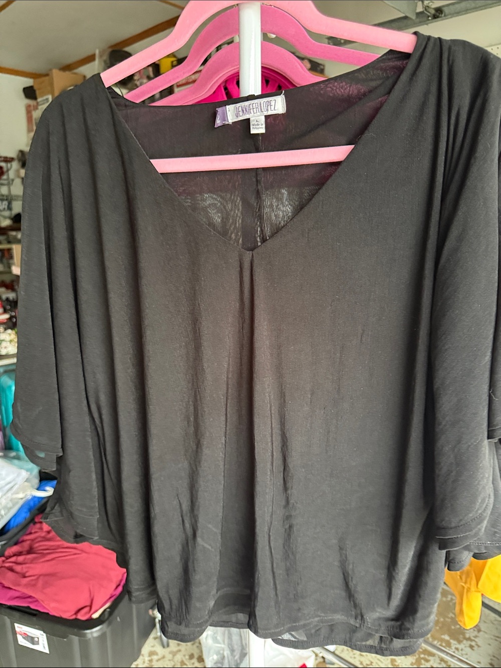 Jennifer Lopez Black V-Neck Draped Tunic Top